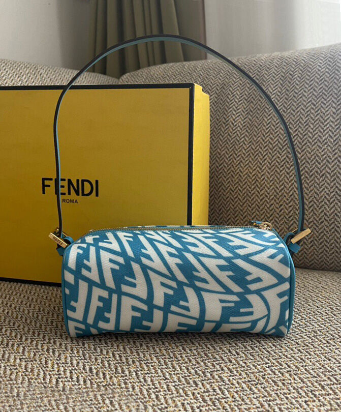 Fendi Mini FF Vertigo Canvas Shoulder Bag 8BS050 Blue